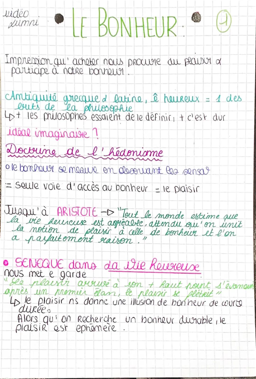 video
Lumni
LE BONHEUR
Impression qu' acheter nous procure du plaisir a
participe à notre bonneur.
Antiquité grecque & latine, ê heureux = 1