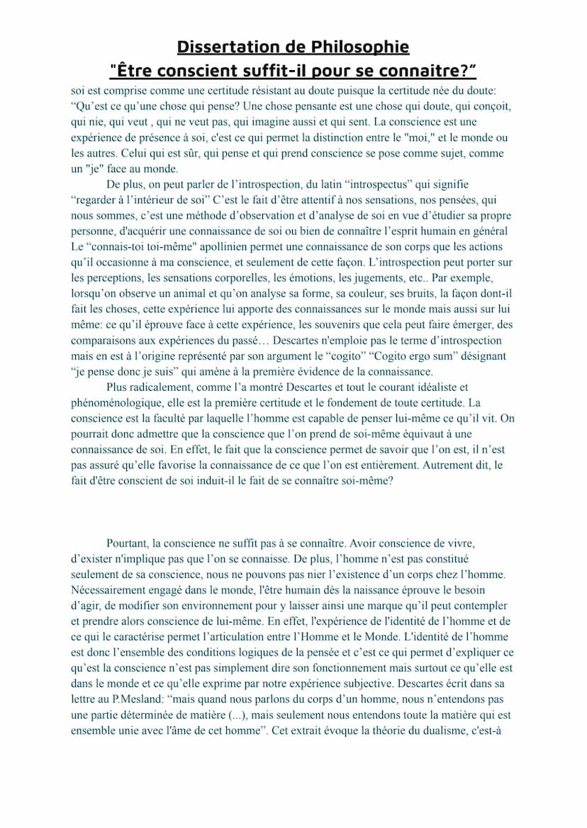 Dissertation de Philosophie
"Être conscient suffit-il pour se connaitre?"
FORESTIER SARAH TG1
Commentaires/Note:
La conscience suffit-elle à
