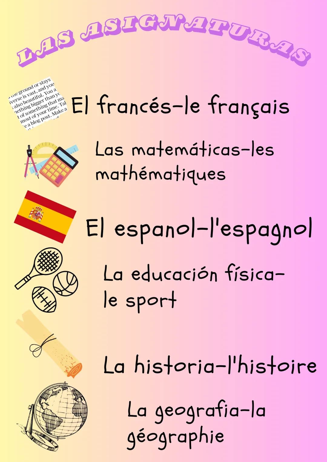 Les matières scolaires 
