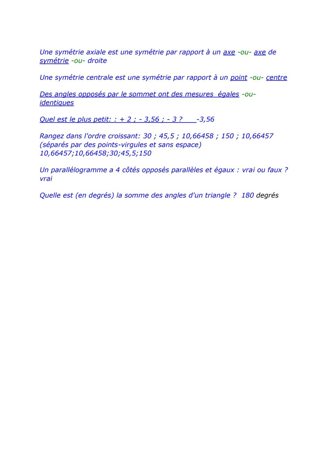 Test de niveau (niveau 5e)
Pour insérer facilement des caractères accentués et symboles
mathématiques :
65 +90 2 +63 70 : 2 =
Un triangle av