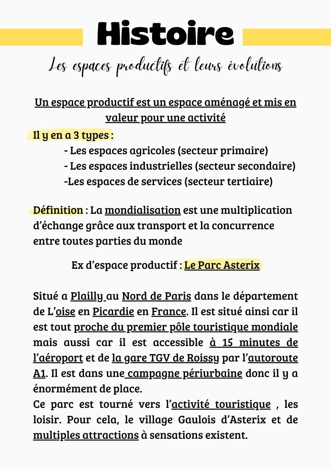 Les espaces productifs et leurs évolutions
