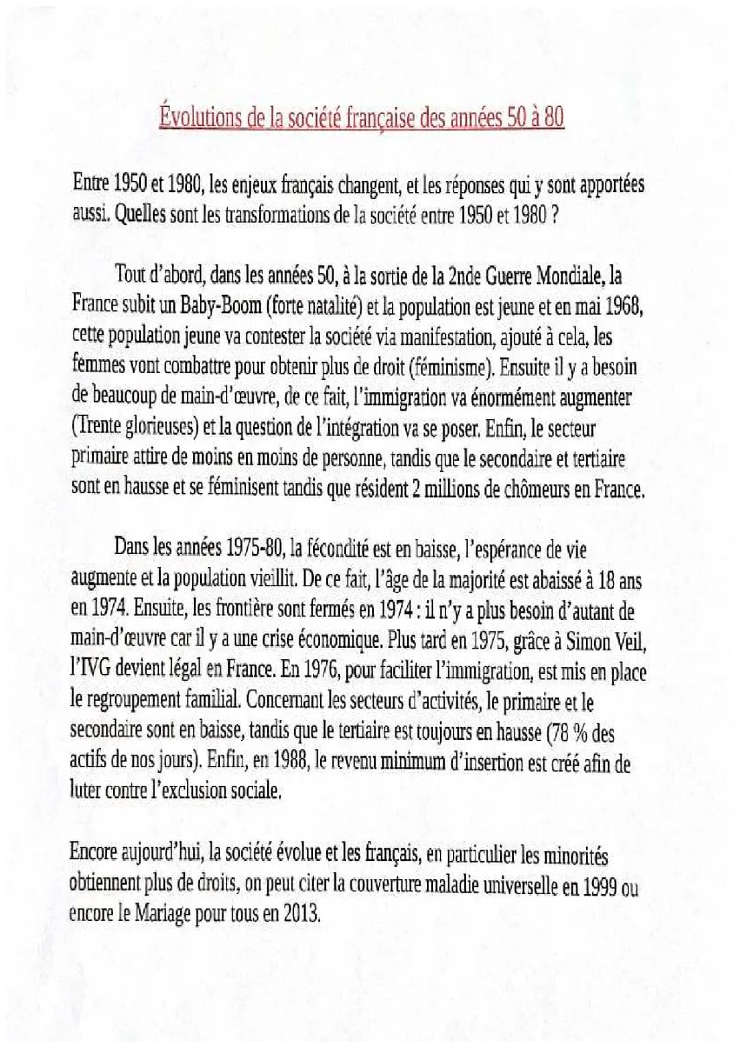 La société française des années 50 à 80