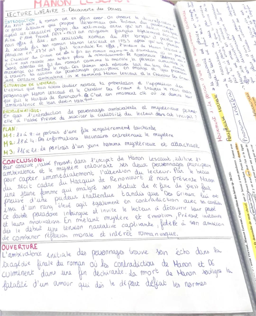 # MANON

LECTURE LINEAIRE 5: Découverte des peeses

INTRODUCTION

Au xville Nècle, le roman est en odein exer. On observe la diversite cakon