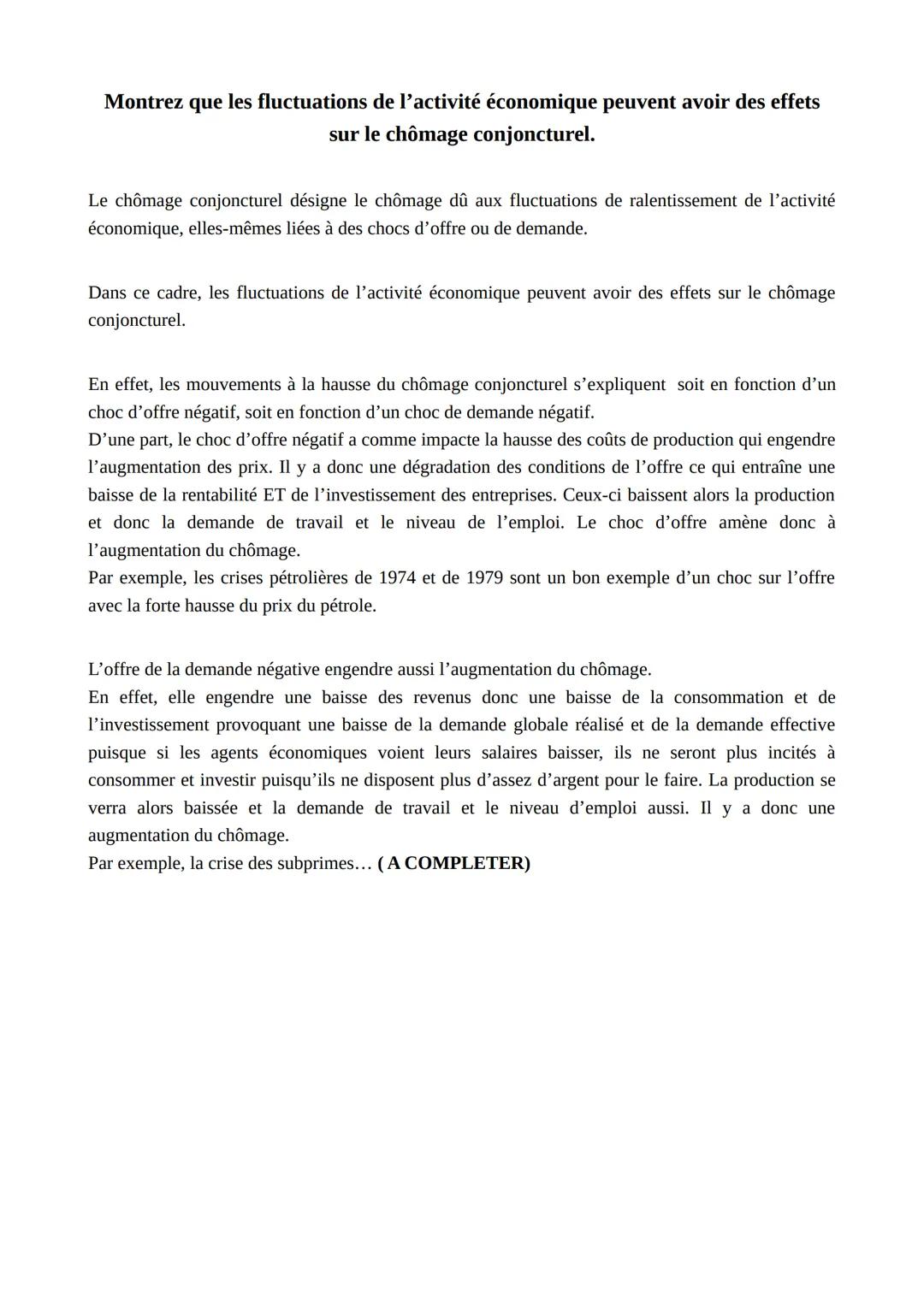# Distinguez taux de chômage et taux d'emploi.

Le taux de chômage correspond à la part des chômeurs (ou actifs non occupés dans la populati
