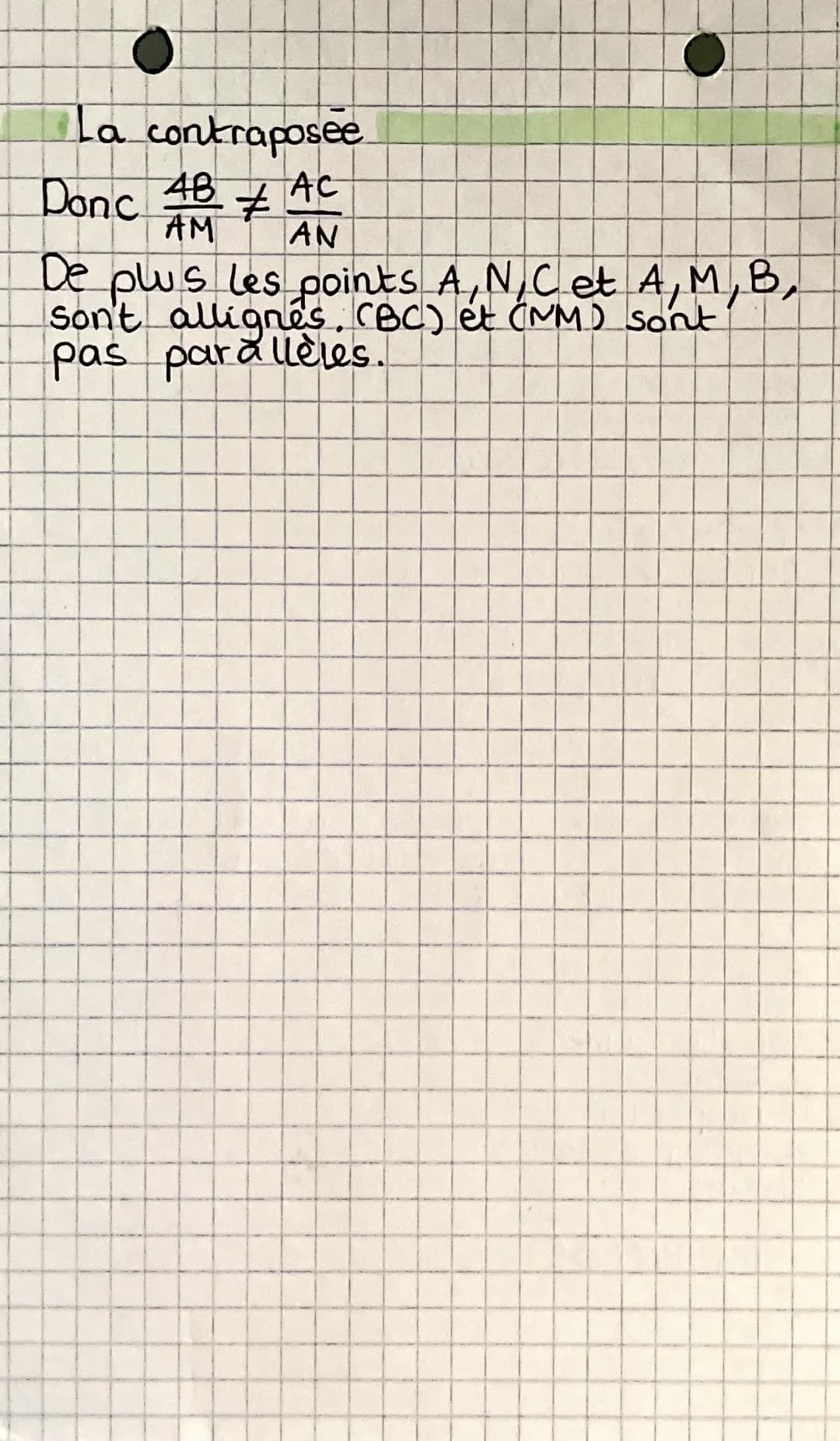 -MATHS
Le theoreme de Thales.
Si les droites (MN) et (BC) sont
parallèles, alors: AM MN AN
=
AB
Bc
AC
Bemarques:
AB
BC AC
• On a également :
