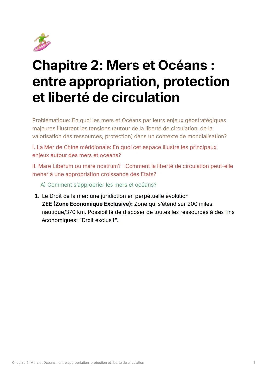 # Chapitre 2: Mers et Océans :
entre appropriation, protection
et liberté de circulation

Problématique: En quoi les mers et Océans par leur