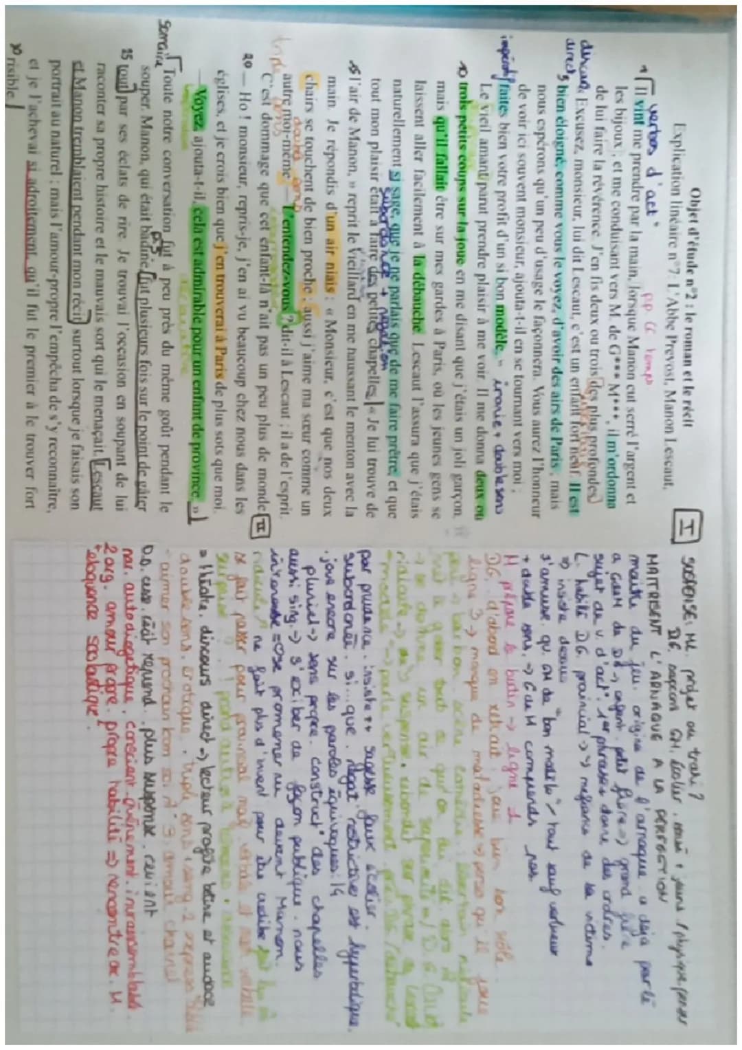 pp. CC temps.
Objet d'étude nº2: le roman et le récit
Explication linéaire n°7: L'Abbe Prevost, Manon Lescaut.
verbes d'act"
II vint me pren