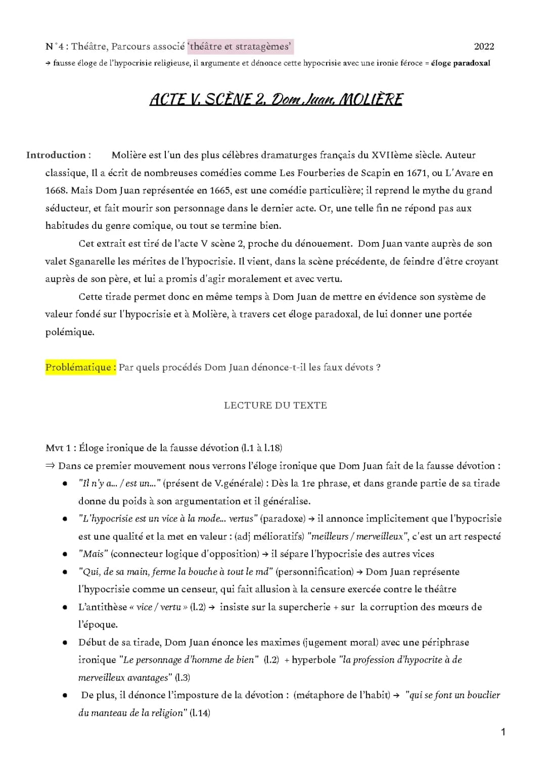 Dom Juan, Acte V Scène 2, Explications et Analyses Molière