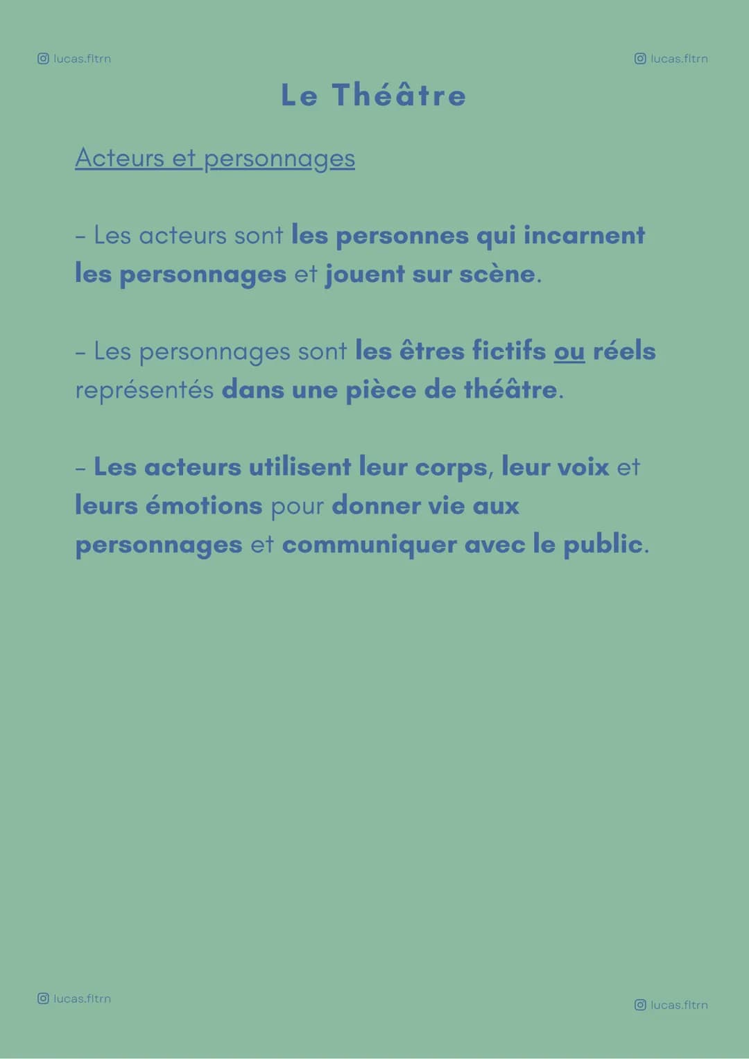 Olucas.fltrn
Théâtre
Le Théâtre
- Le théâtre est une forme d'expression
artistique dans laquelle les acteurs
interprètent des personnages et