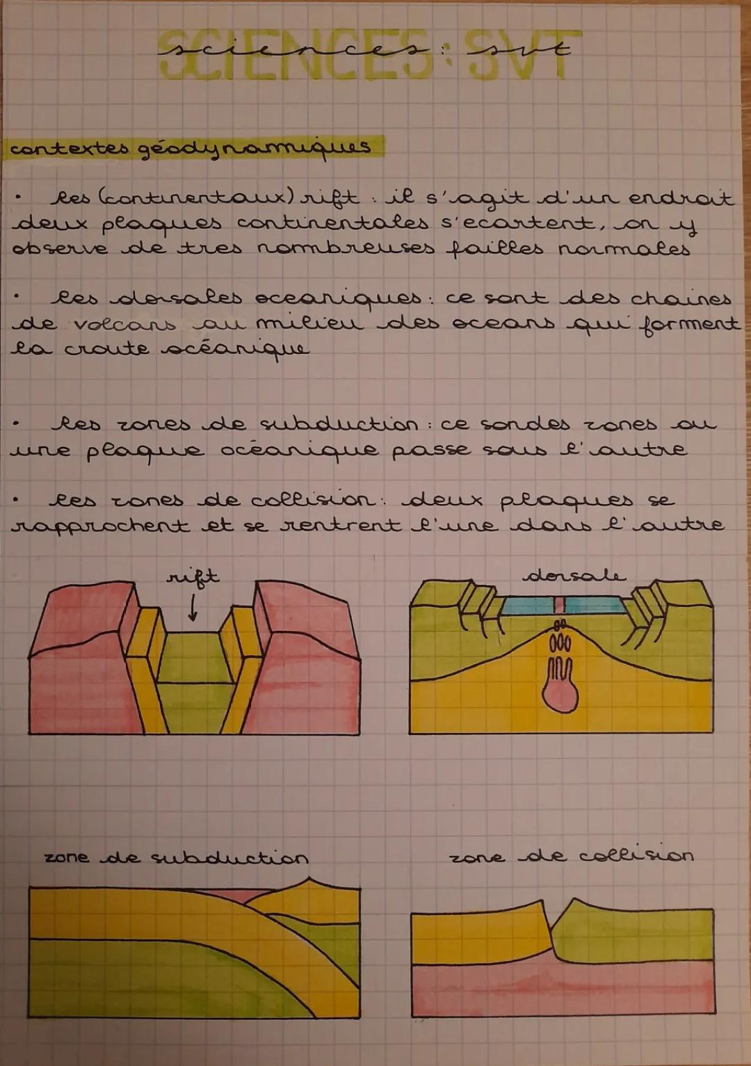 Les mouvements des plaques tectoniques: rift, dorsale, subduction et collision