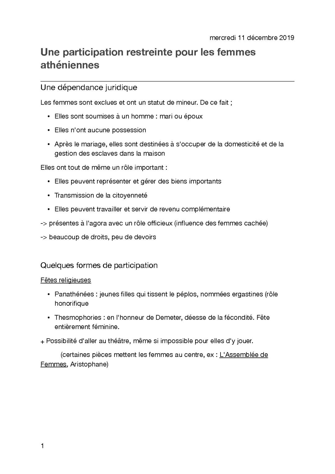 Les Femmes dans l'Antiquité Gréco-Romaine : Athènes et Aujourd'hui