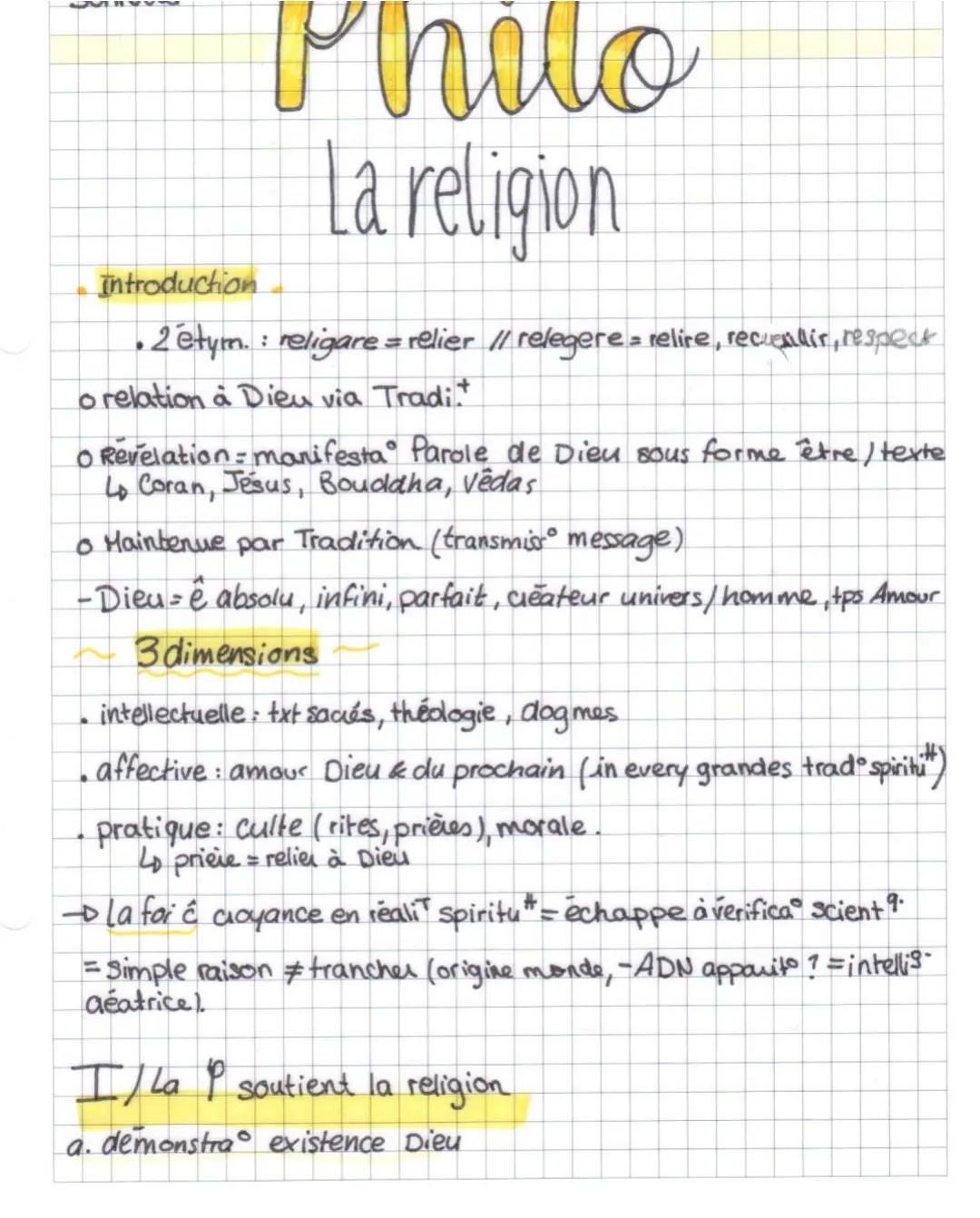 Philo
La religion
Introduction
• 2 étym.: religare = relier // relegere = relire, recueillir, respect
o relation à Dieu via Tradit
O Revelat