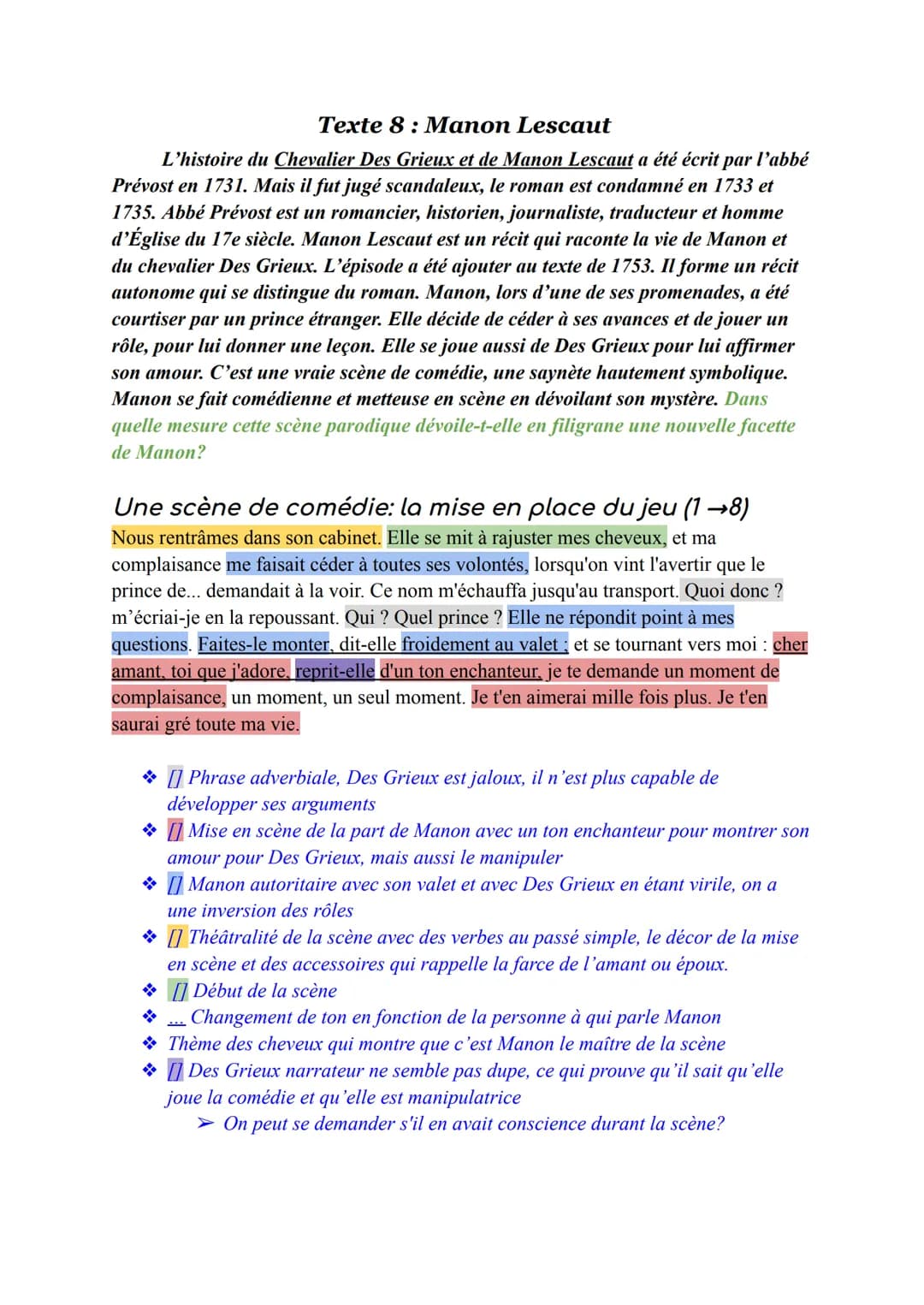 Texte 8: Manon Lescaut
L'histoire du Chevalier Des Grieux et de Manon Lescaut a été écrit par l'abbé
Prévost en 1731. Mais il fut jugé scand