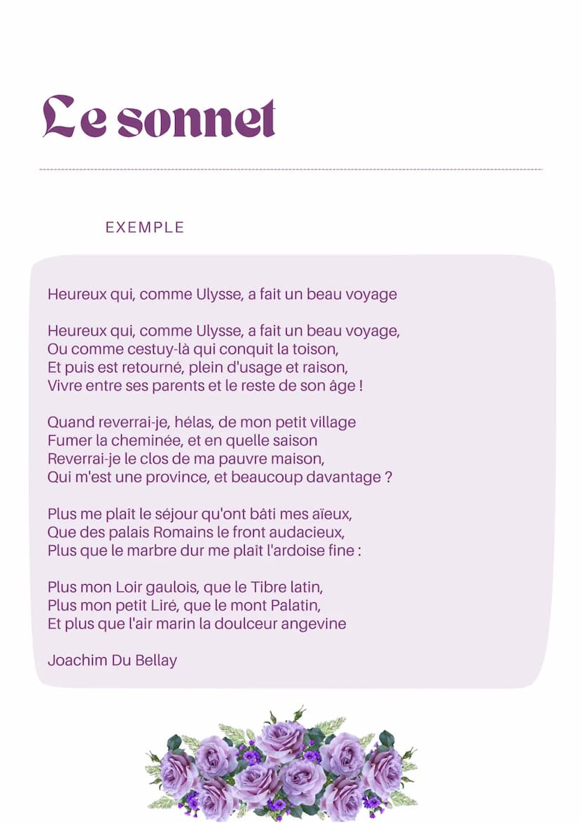Le sonnet
DÉFINTION
C'est une forme poétiques et
classiques les plus strictes de
la poésie.
HISTOIRE
Le sonnet est apparue au
16ème siècle e