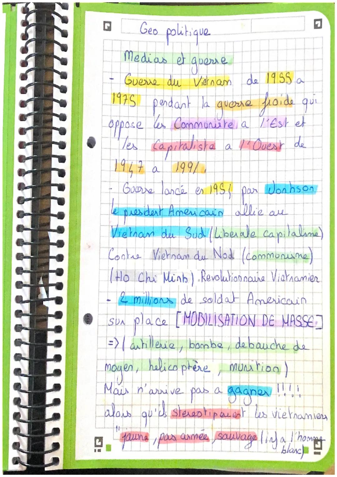 Geo politique

Medias et guerre
- Guerre du Vietnam de 1955 a
1975 pendant la querra froide qui
oppose les Communiure a l'Est et
les Capiral