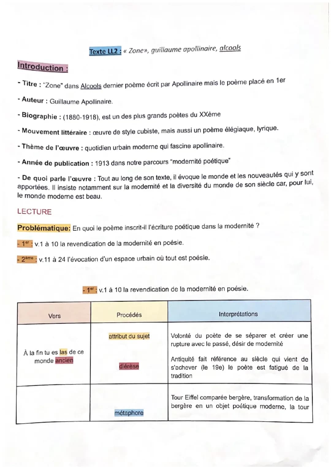 Introduction
- Titre : "Zone" dans Alcools dernier poème écrit par Apollinaire mais le poème placé en 1er
- Auteur : Guillaume Apollinaire.
