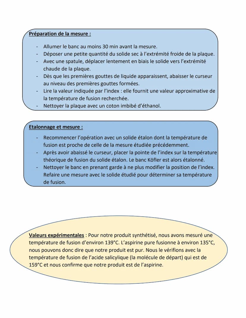 Fiches méthodes-Identification du produit synthétisé :
1. Mesure de la température de fusion grâce au banc Köfler
Cette première méthode con