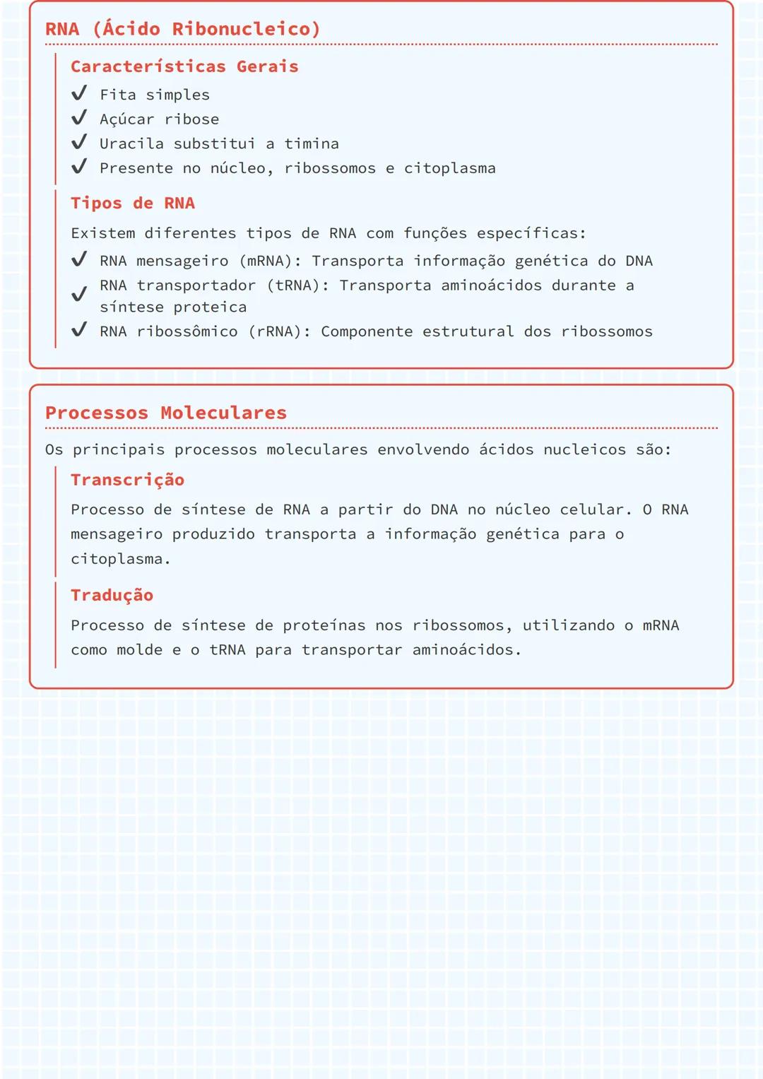 # Ácidos Nucleicos: DNA e RNA

DNA (Ácido Desoxirribonucleico)

O DNA é uma molécula fundamental para a vida, responsável pelo
armazenamento