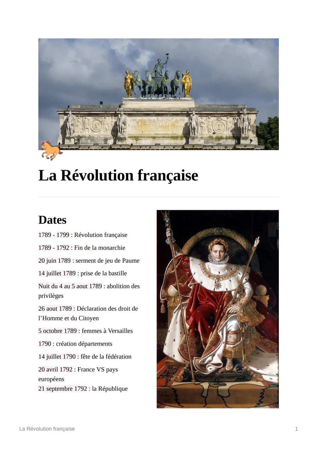 La Révolution française
Dates
1789-1799: Révolution française
1789 1792: Fin de la monarchie
20 juin 1789: serment de jeu de Paume
14 juille