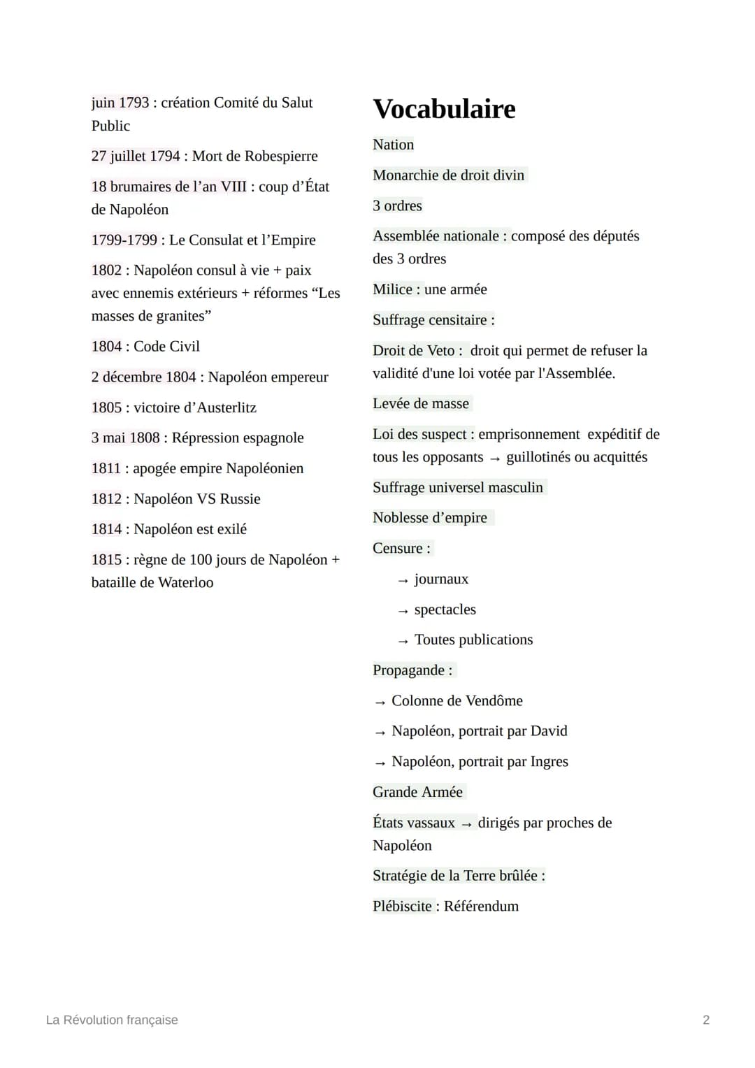 La Révolution française
Dates
1789-1799: Révolution française
1789 1792: Fin de la monarchie
20 juin 1789: serment de jeu de Paume
14 juille