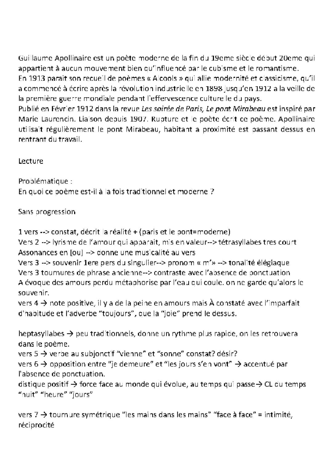Le Pont Mirabeau Analyse PDF, Résumé, et Texte pour le Collège