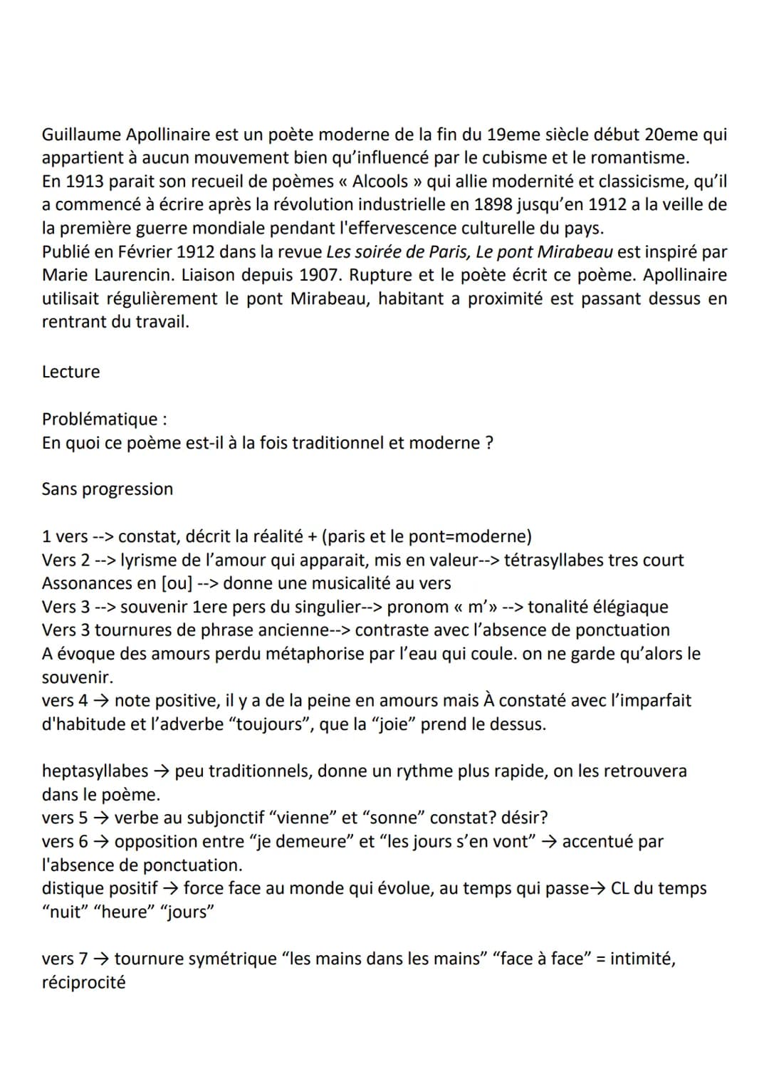 Guillaume Apollinaire est un poète moderne de la fin du 19eme siècle début 20eme qui
appartient à aucun mouvement bien qu'influencé par le c