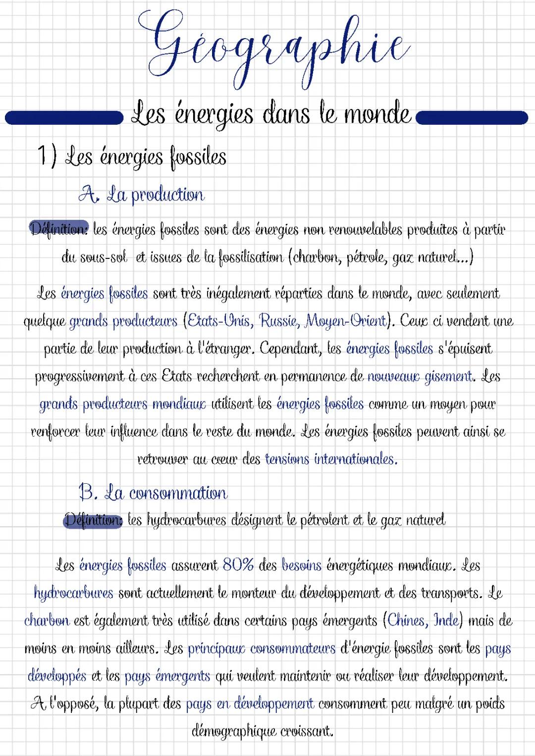 Énergies fossiles et renouvelables : Consommation mondiale et transition énergétique