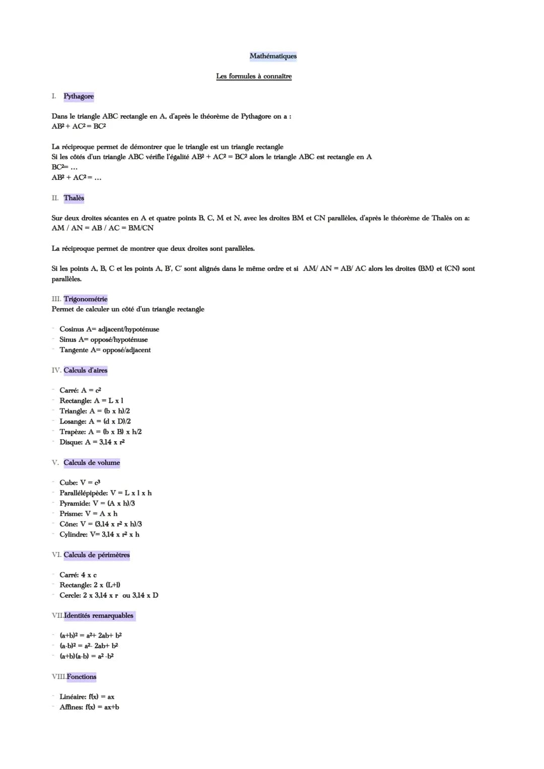 Formules importantes 