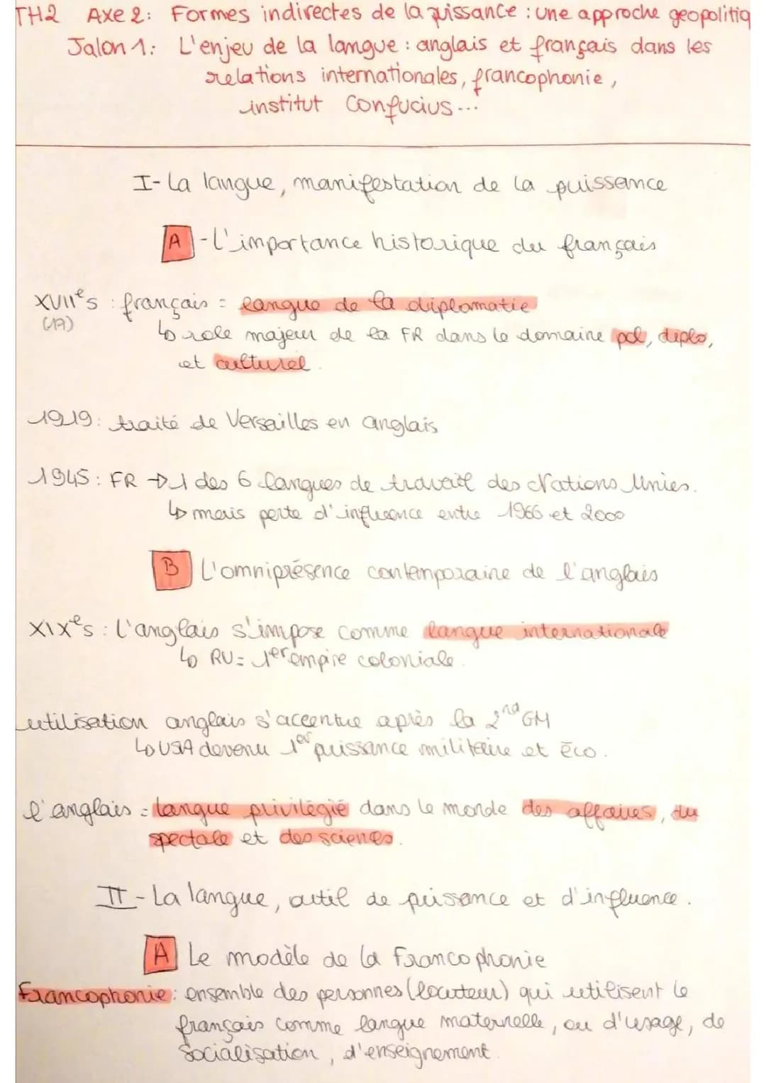 L'enjeu de la langue : l'anglais et le français dans les relations internationales - HGGSP PDF