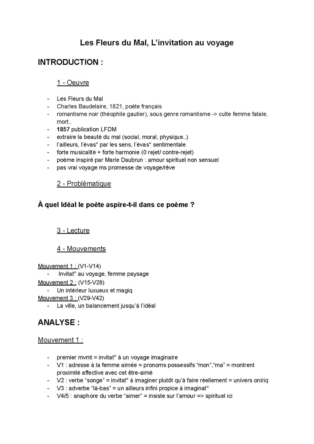 Lecture linéaire de l'Invitation au voyage