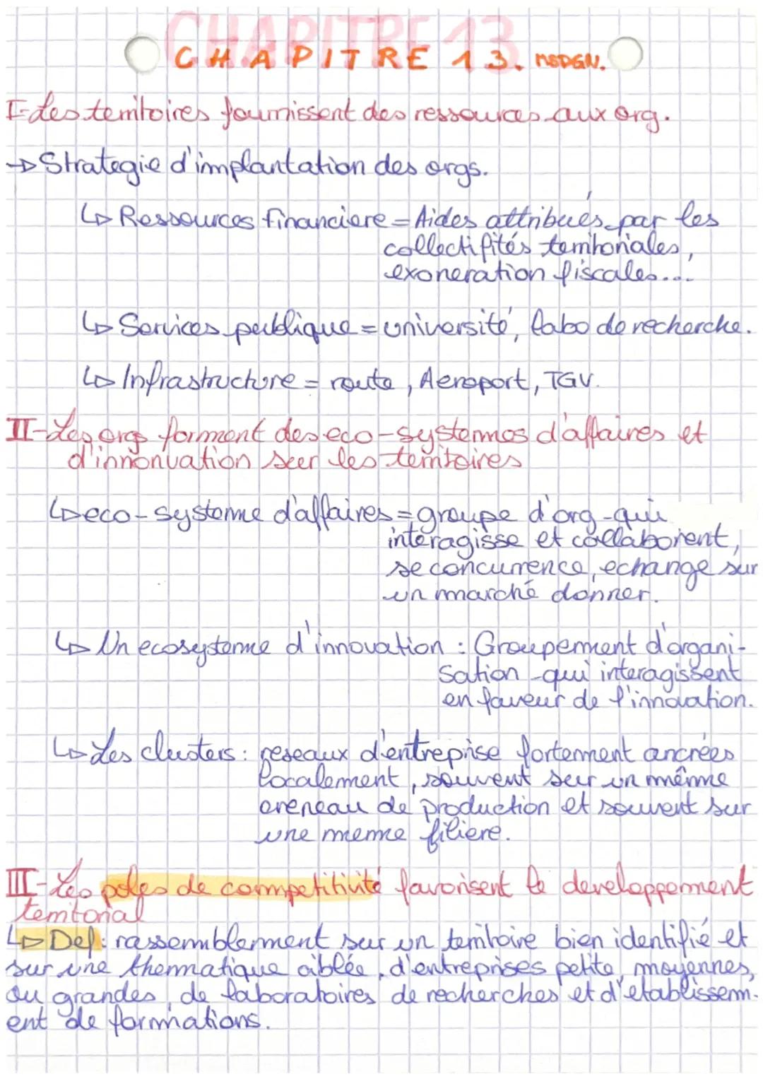 # CHAPITRE 13. MEDEN.

I-destemtoires foumissent des ressources aux org.

→Strategie d'implantation des orgs.

↳ Ressources financiere - Aid