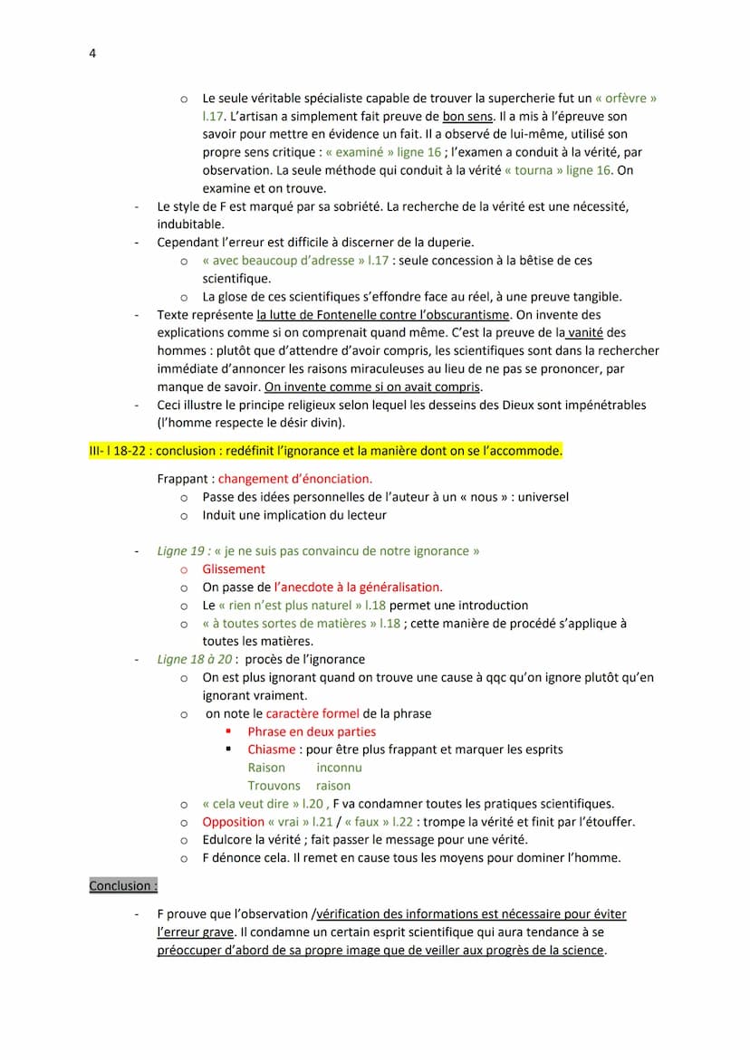 1
Explication linéaire 4 (Parcours)
Introduction
Définitions
Ignorance :
o Comprendre sans savoir
o Spéculations (imaginer, hyper/affirmatio