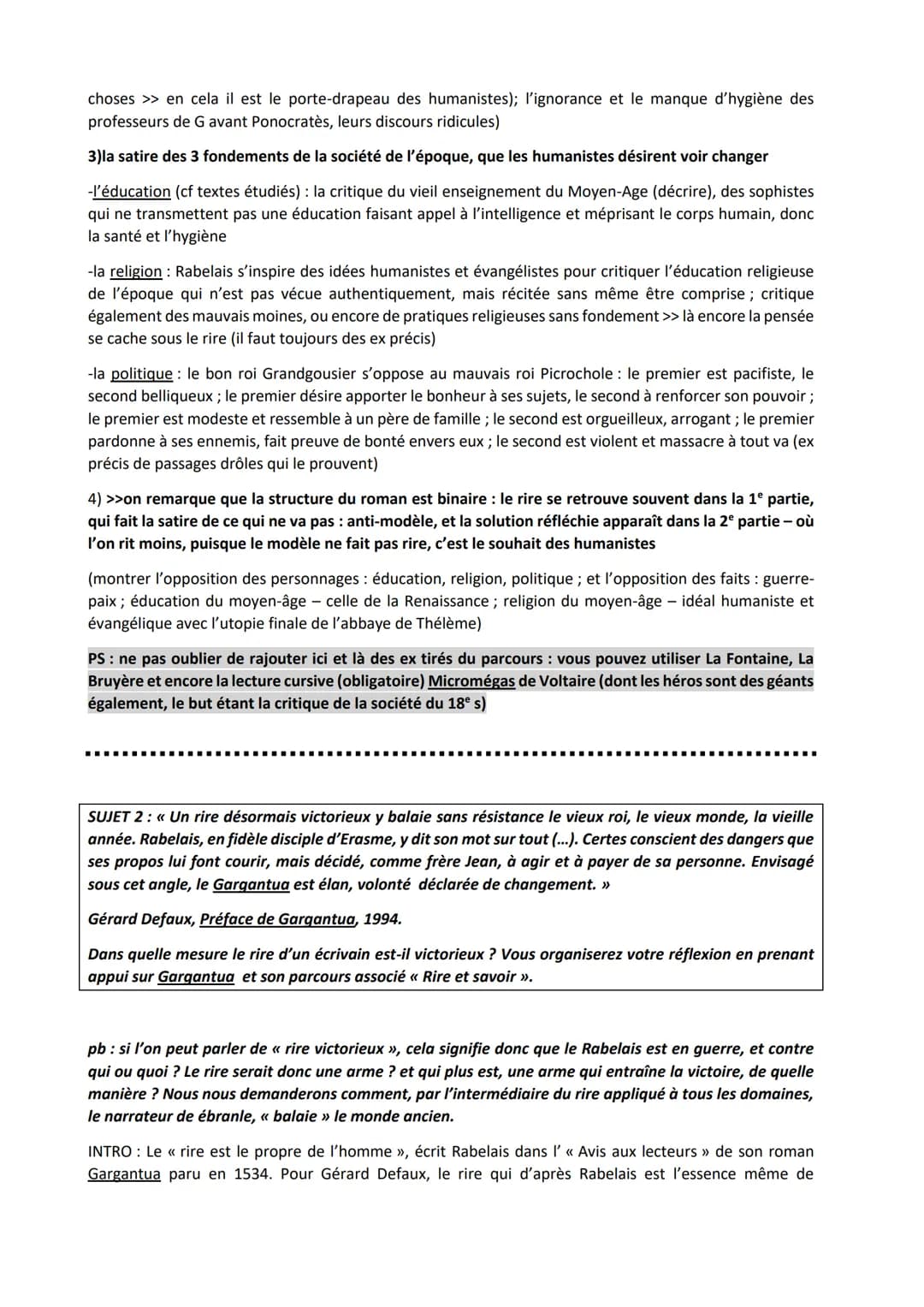 DISSERTATIONS SUR GARGANTUA DE RABELAIS XVI es
SUJET 1 : En quoi peut-on dire que G de François Rabelais prête autant à rire qu'il
donne à p