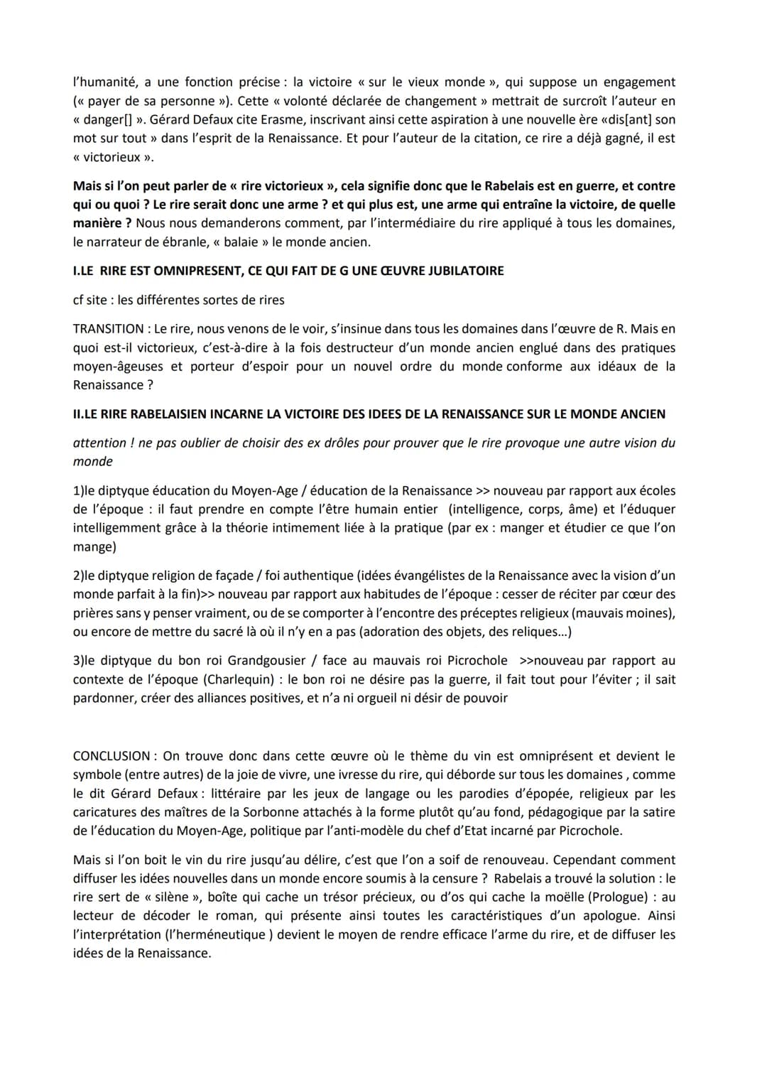 DISSERTATIONS SUR GARGANTUA DE RABELAIS XVI es
SUJET 1 : En quoi peut-on dire que G de François Rabelais prête autant à rire qu'il
donne à p