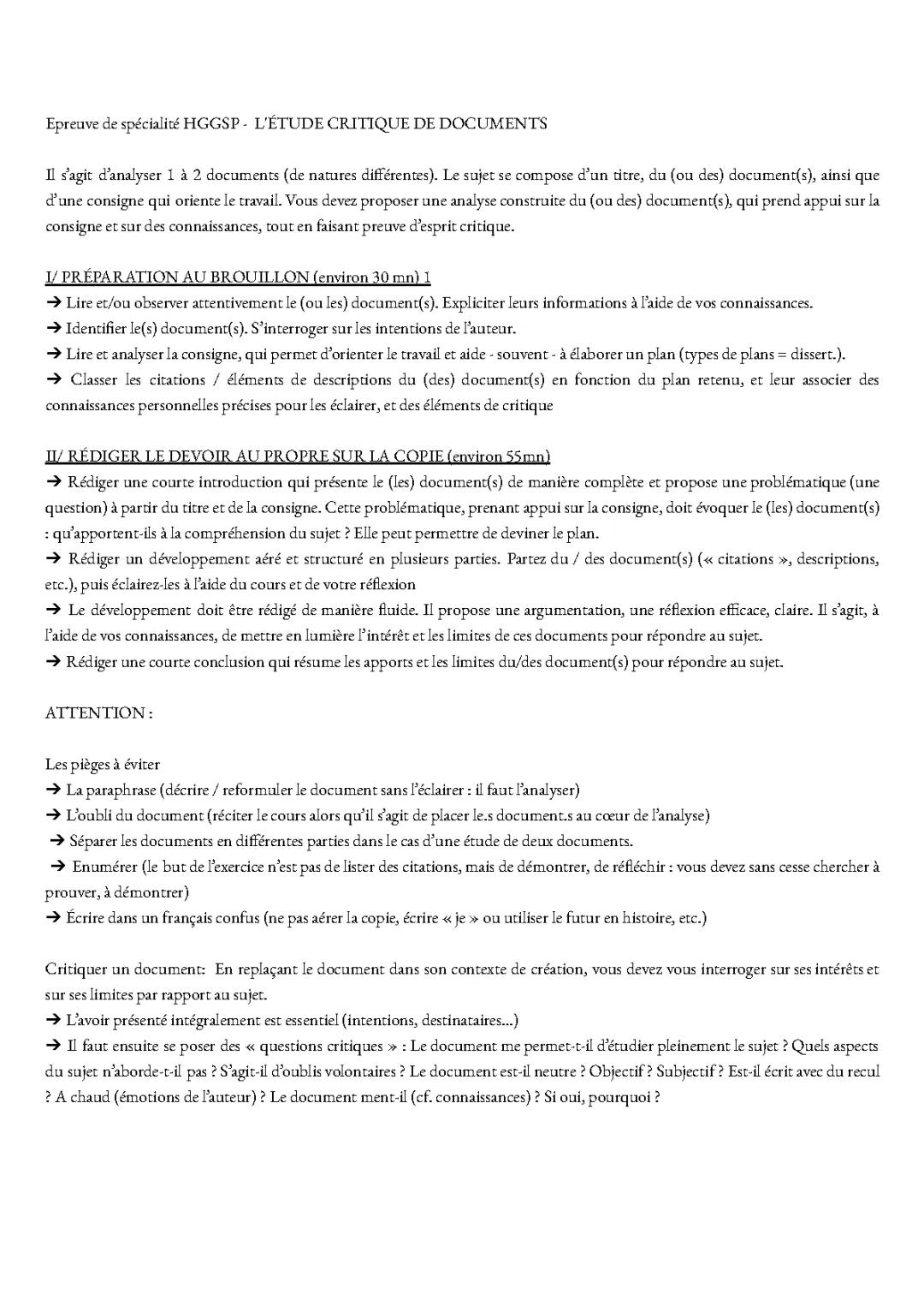 Étude Critique de Document HGGSP et Histoire : Méthodes et Exemples Corrigés PDF