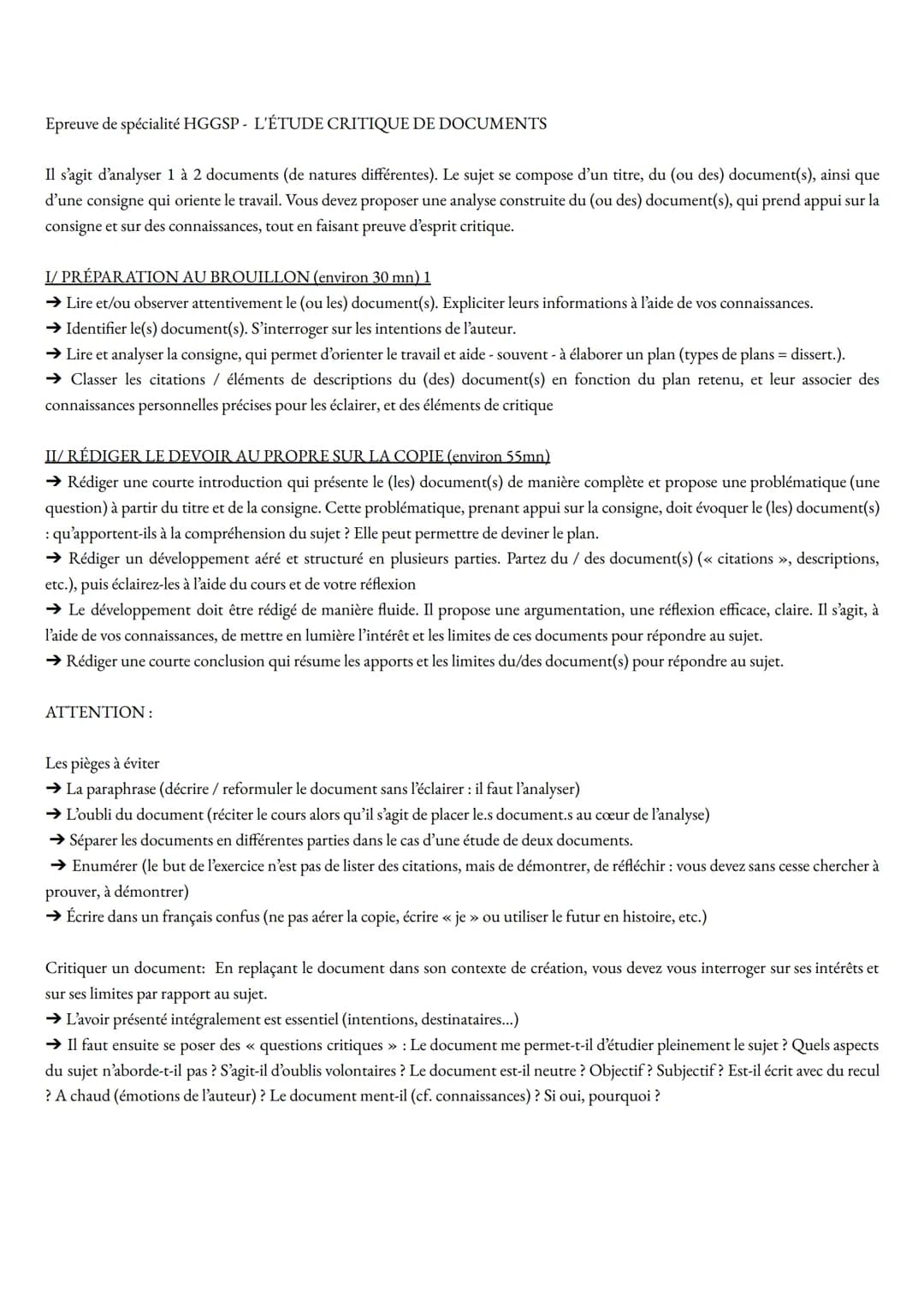 Epreuve de spécialité HGGSP - L'ÉTUDE CRITIQUE DE DOCUMENTS
Il s'agit d'analyser 1 à 2 documents (de natures différentes). Le sujet se compo