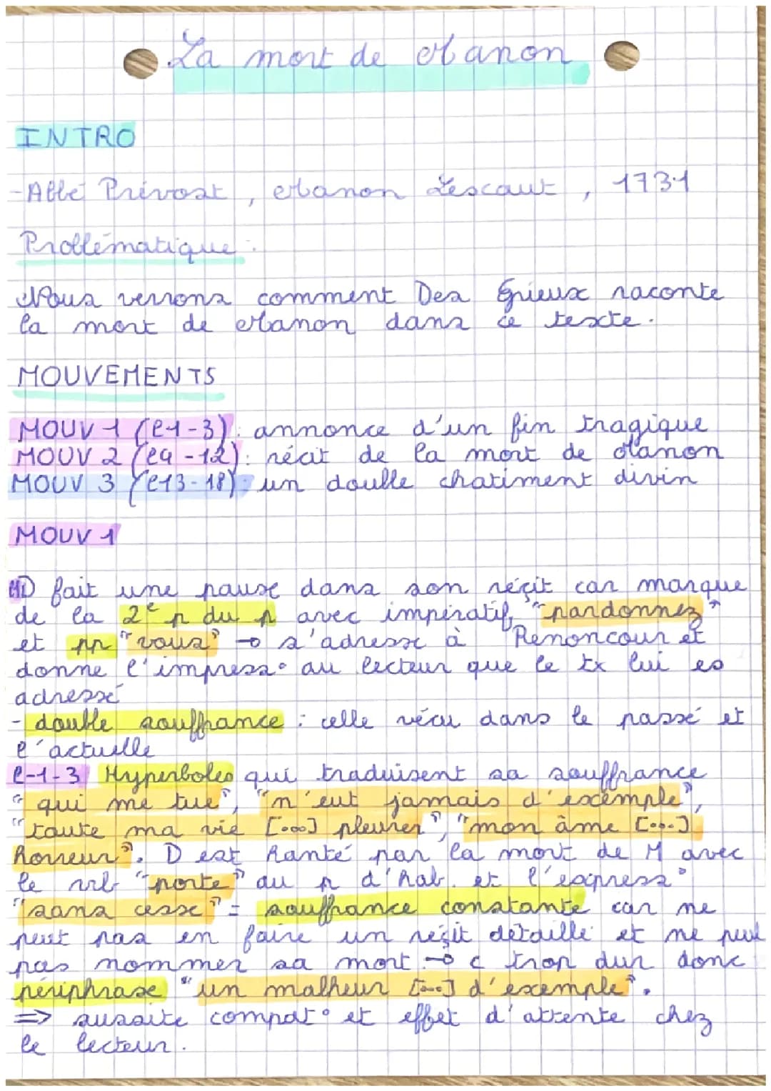 Analyse Linéaire, La mort de Manon