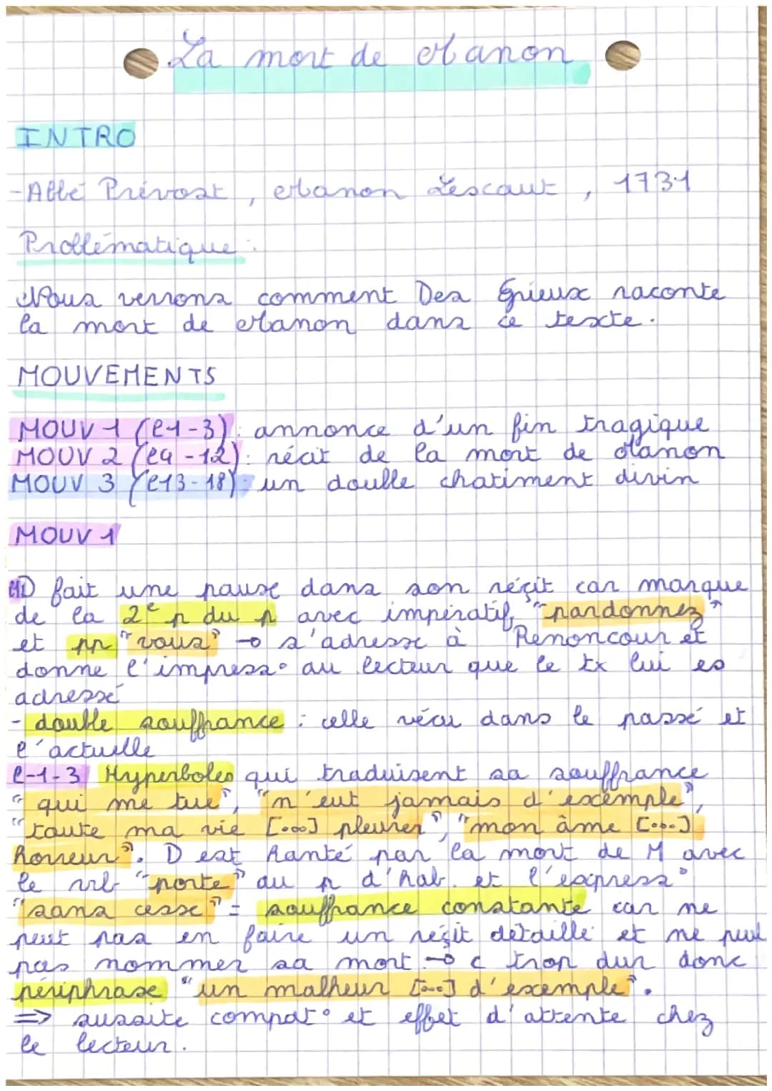 La mort de ot anon
INTRO
-Abbe Prévost
Problematique
Nous verrons comment Dea Grieux raconte
la mort de Manon dans se texte.
MOUVEMENTS
MOUV