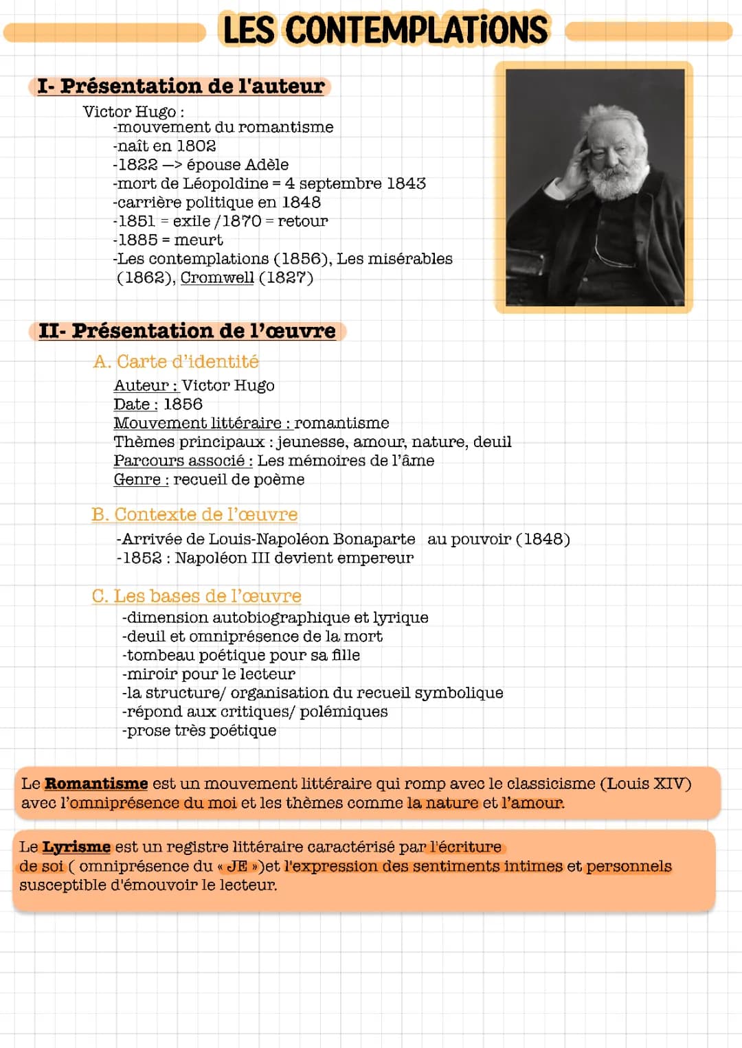 Les Contemplations fiche bac PDF - Résumés, Analyse PDF et Commentaire de Victor Hugo