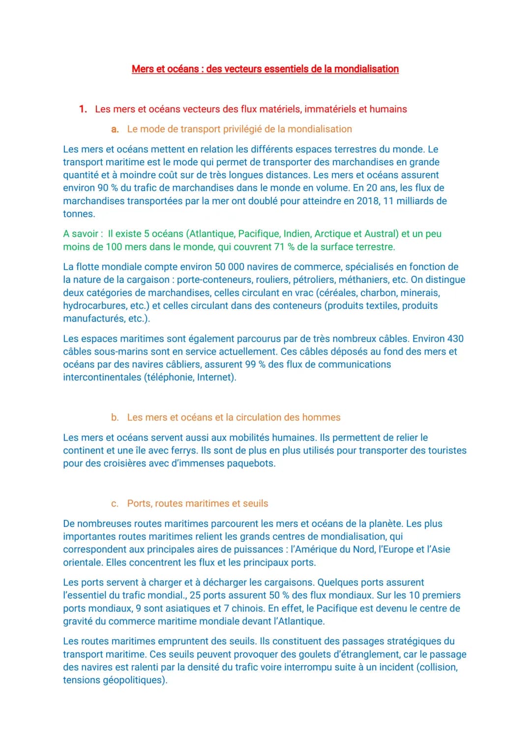 Mers et océans : des vecteurs essentiels de la mondialisation
1. Les mers et océans vecteurs des flux matériels, immatériels et humains
a. L