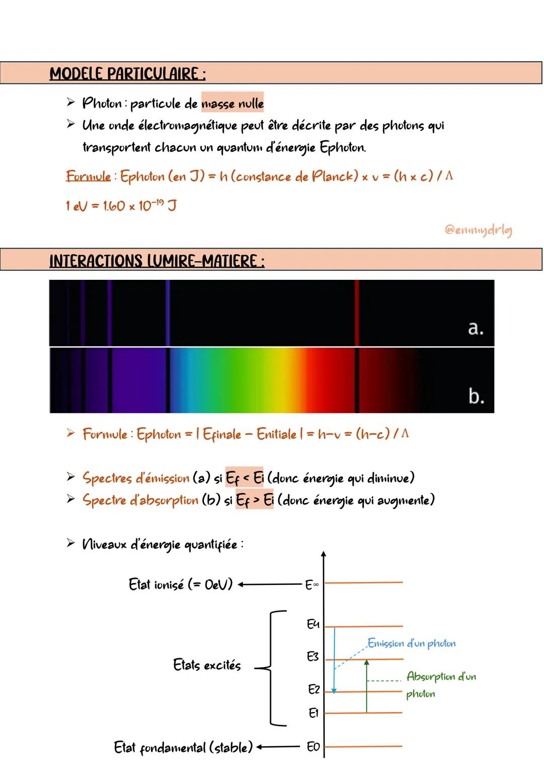 Spé physique
Chapitre: Modèle de la lumière
DOMAINES SPECTRAUX :
Rayons-Y Rayons X
V (en Hz) 1020 1019 1018 1017 1016 1015
UV
10⁹
108 107 10