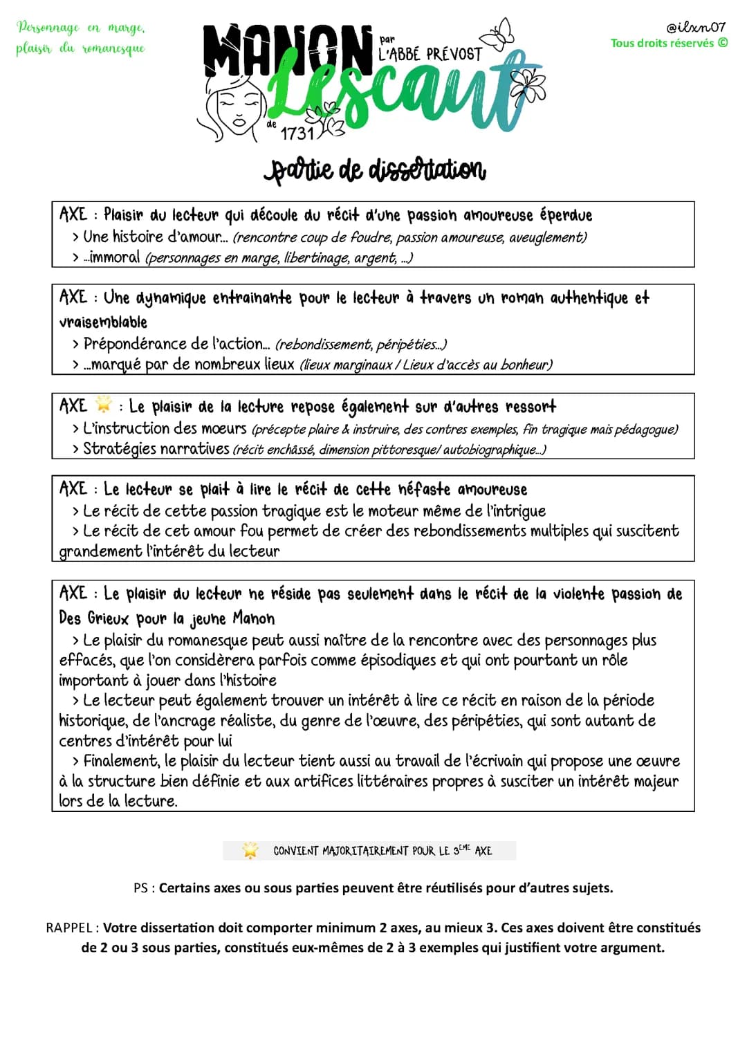 Plans possibles de dissertation Manon Lescaut