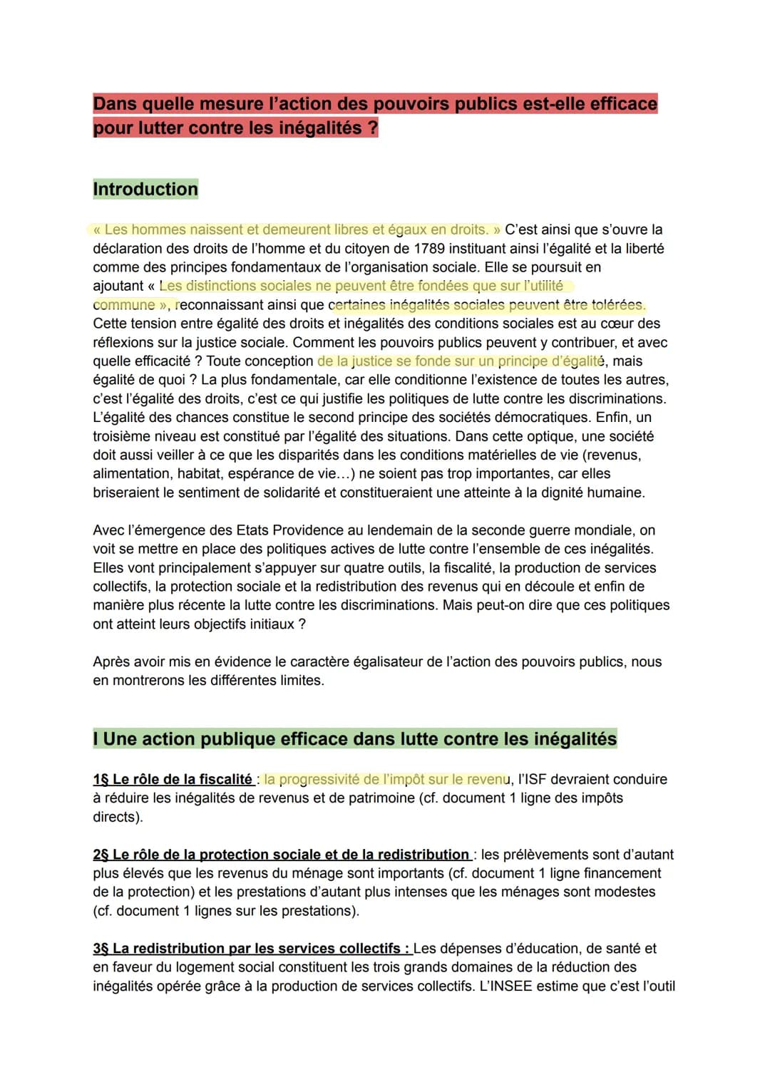 Dans quelle mesure l'action des pouvoirs publics est-elle efficace
pour lutter contre les inégalités ?
Introduction
<< Les hommes naissent e
