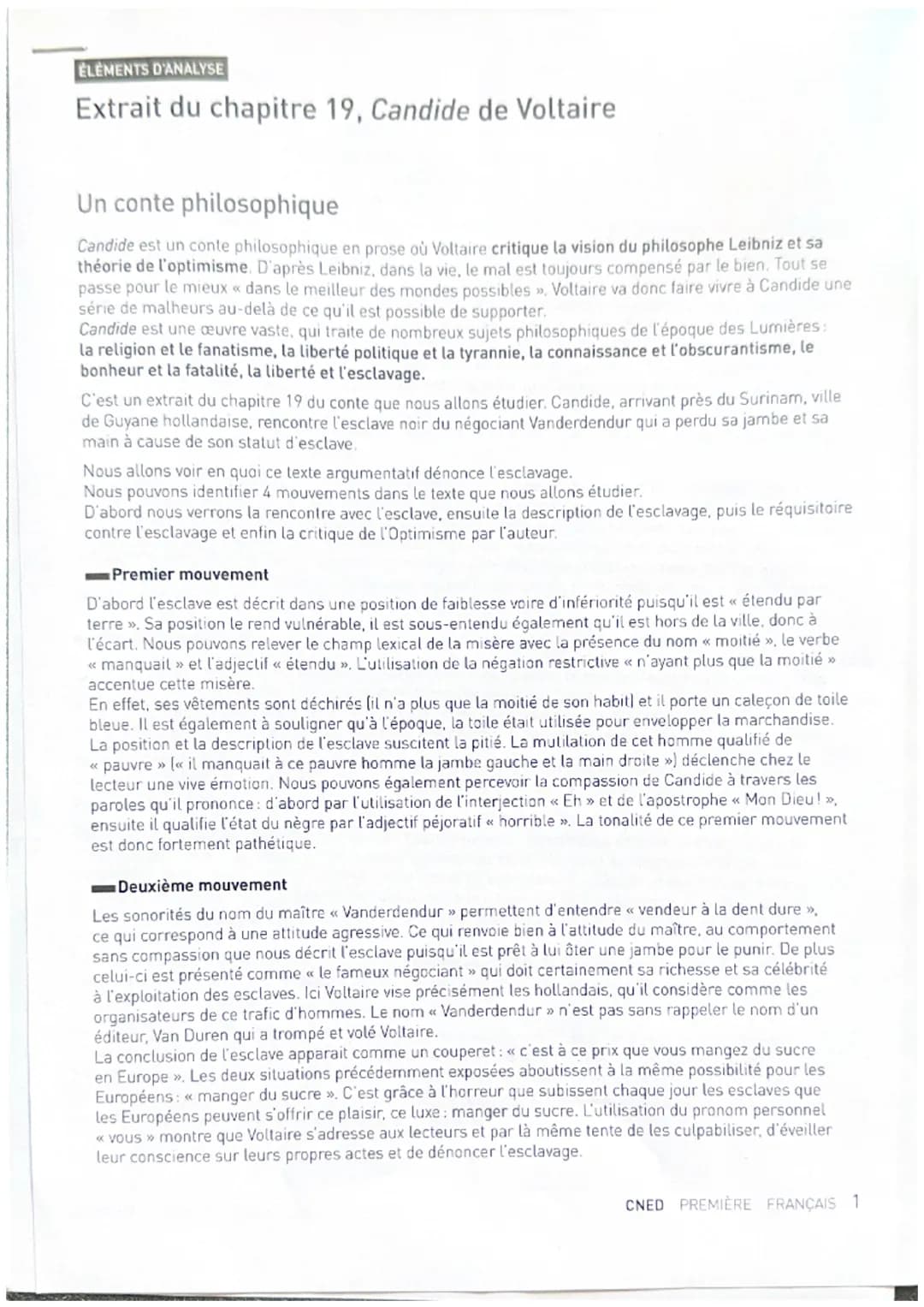 ELEMENTS D'ANALYSE
Extrait du chapitre 19, Candide de Voltaire
Un conte philosophique
Candide est un conte philosophique en prose où Voltair