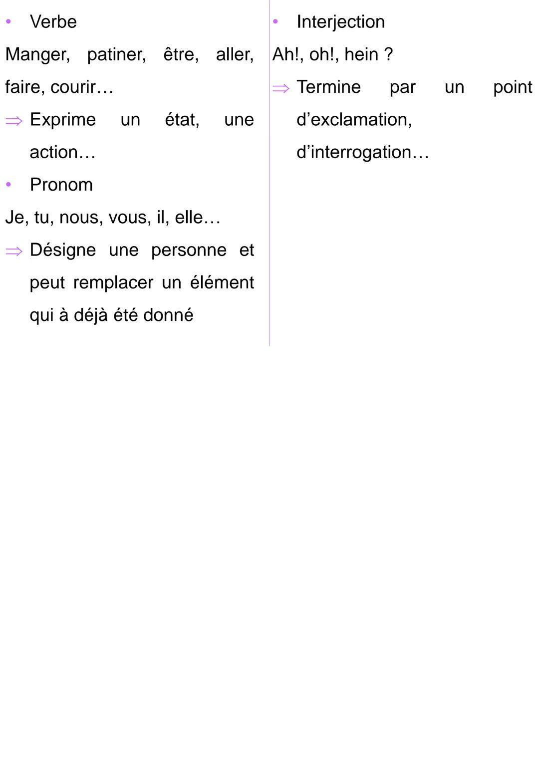 On distingue les classes de mots variables et invariables.
●
Les classes de morts
●
Nom
Cheval, poupée, ordinateur, Très, paisiblement,
papi