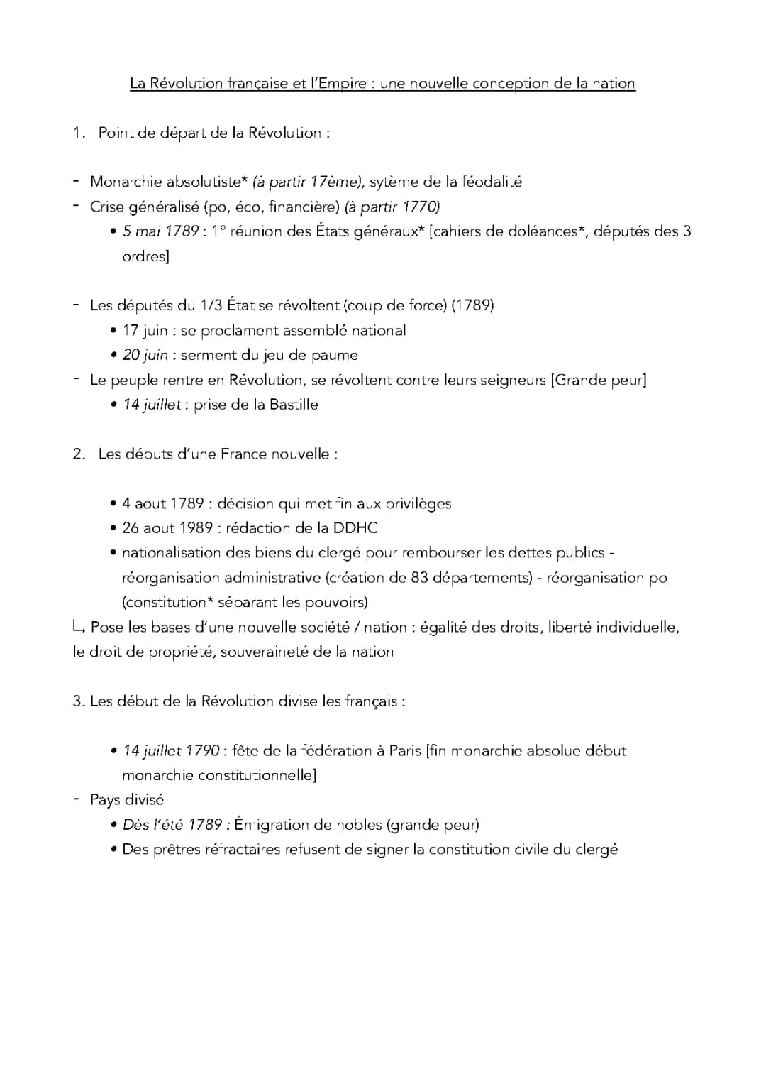 La Révolution française et l'Empire (1789-1815) : Fiche de révision et contrôle corrigé pour le lycée