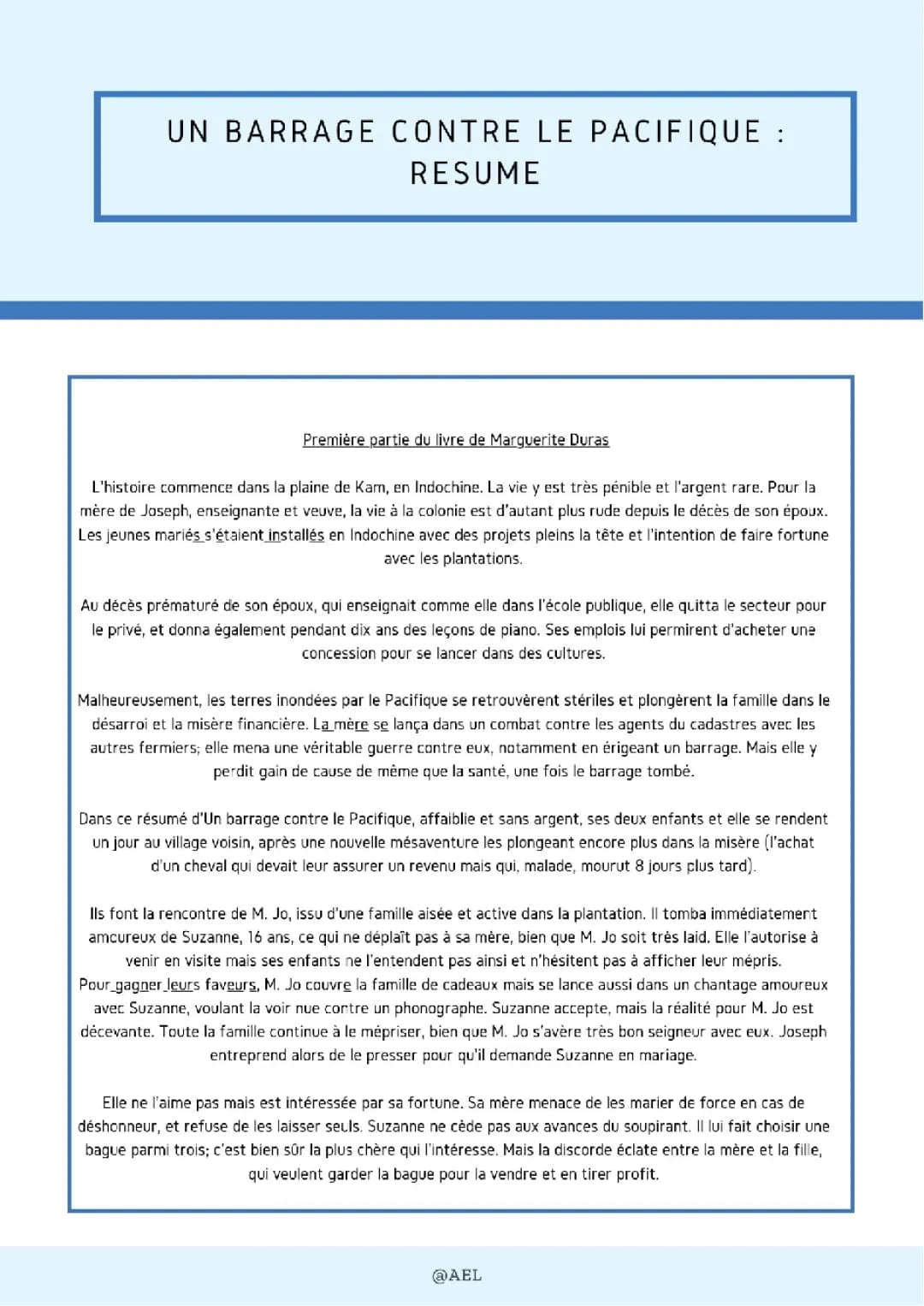 Résumé par chapitre - Un Barrage contre le Pacifique de Marguerite Duras