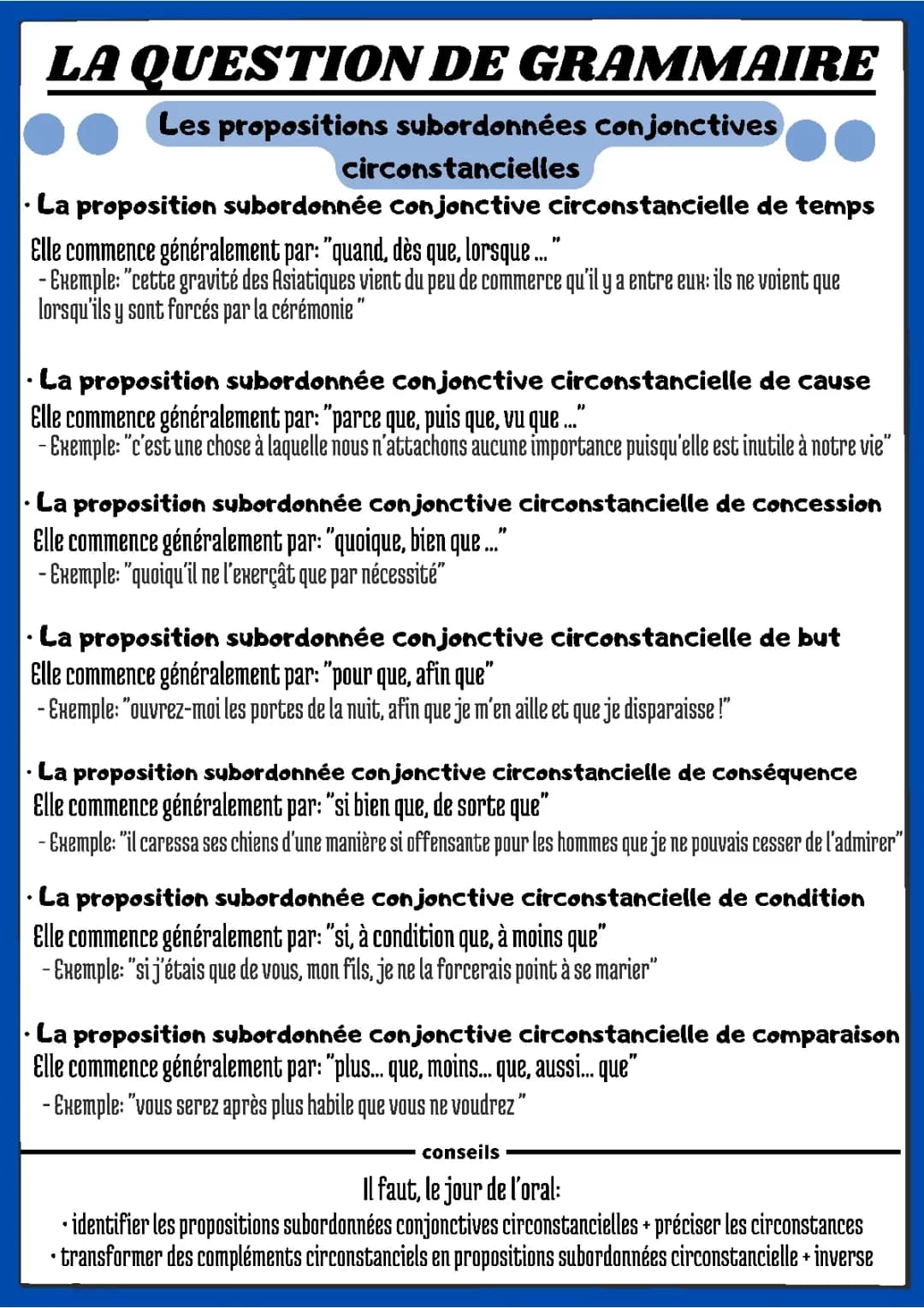 Les subordonnés à la question de grammaire pour le Bac de Français 