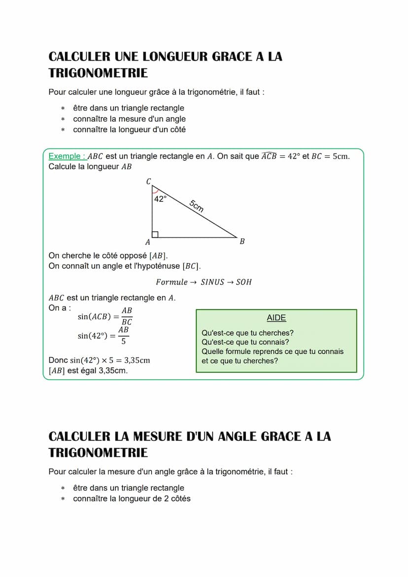 Vocabulaire :
Trigonometrie
L'hypoténuse [BC] est le côté le plus long du triangle.
Le côté [AB] est appelé côté adjacent à l'angle ABC.
Le 