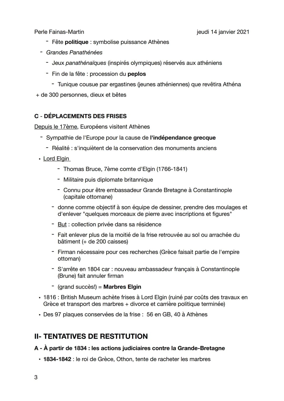 Perle Fainas-Martin
Exposé frises Parthénon
• Période archaïque
- naissance des cités
Alphabet grec (après linéaires)
- 1er JO
• Période cla